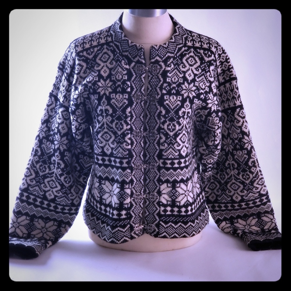 Black white wool cardigan  sweater
